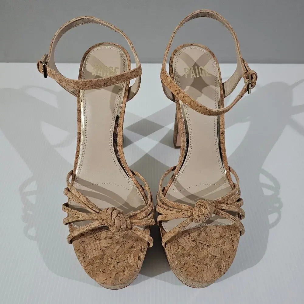 Paige Candice Cork Platform Sandal Womens Size 10 Strappy Chunky Block High Heel